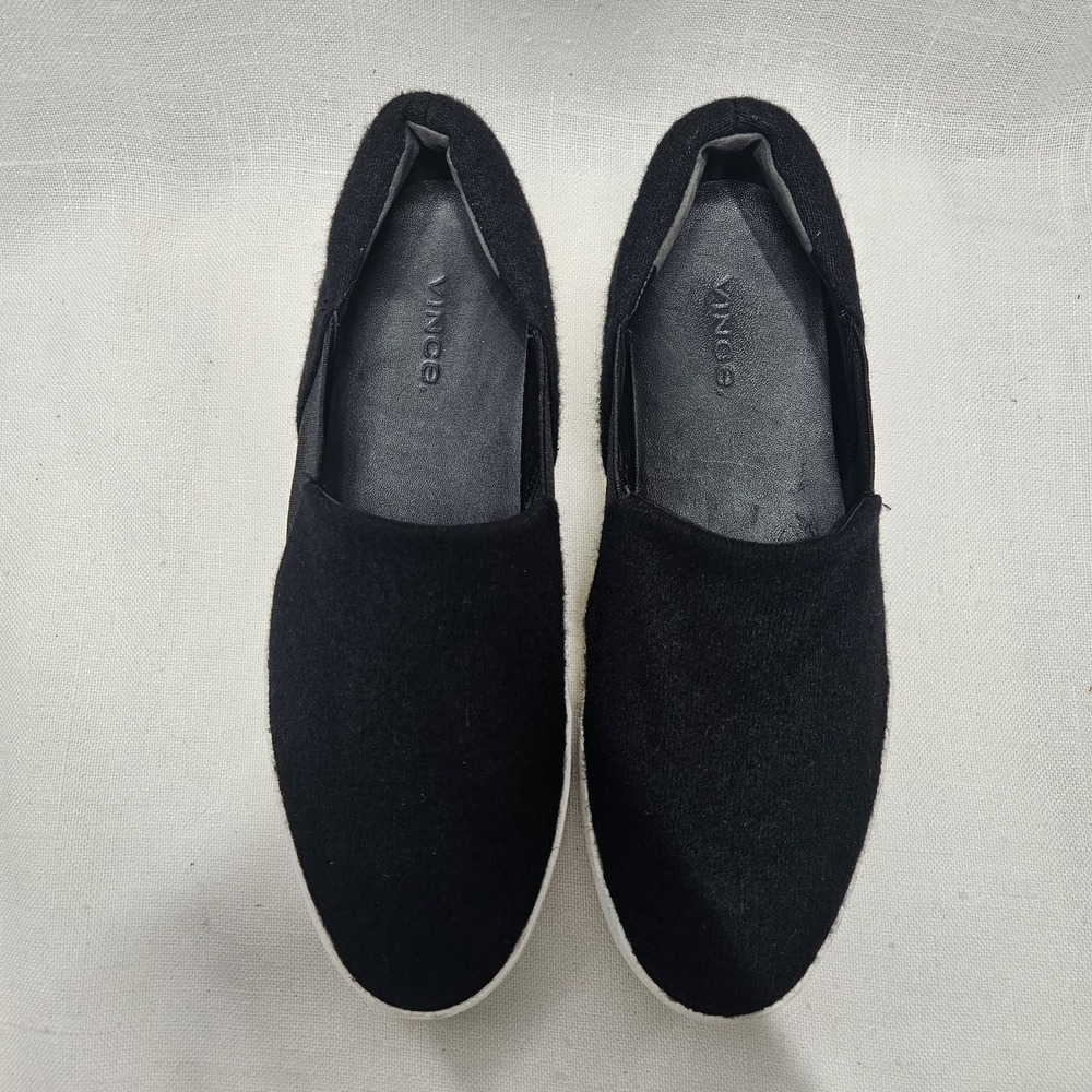 Vince Warren Slip On Sneakers Womens 7 Black Felted Wool Platform Flatform Shoes - Picture 5 of 14